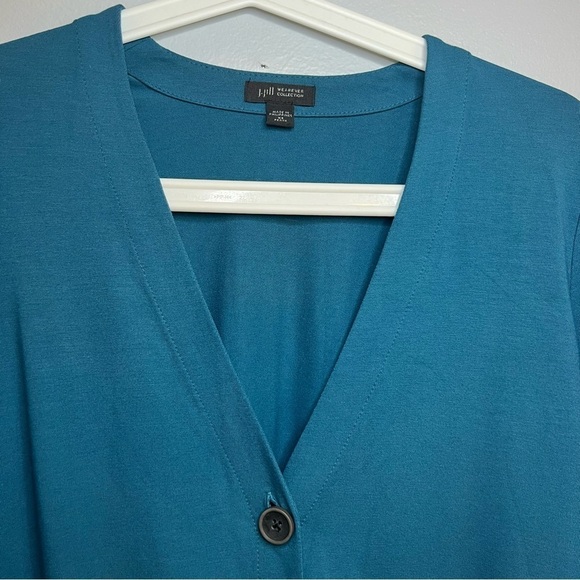 J. JILL WOMEN'S TUNIC TEAL KNIT ONE BUTTON CARDIGAN SWEATER LG SLEEVE Size XS S - Picture 3 of 9